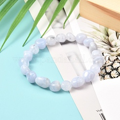 Bracciale elasticizzato in pizzo blu naturale con perline in agata&nbsp;BJEW-JB06988-02