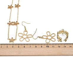 Hohle Blume 304 Edelstahl Halskette & baumeln Ohrring & Manschette Ring Sets&nbsp;SJEW-F225-03G