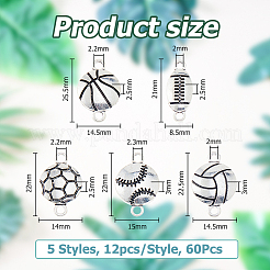 60 stücke 5 arten tibetischen stil zink-legierung sport ball stecker charms&nbsp;FIND-HS0001-38