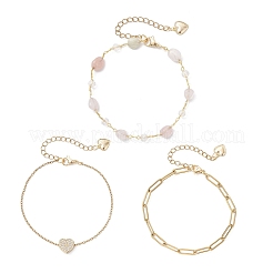 Colliers empilables à 3 couche en acier inoxydable 304 avec cœur et pépites de morganite naturelle&nbsp;BJEW-JB12459-03