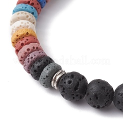 Braccialetti elastici con perline di roccia lavica naturale colorata tinta&nbsp;BJEW-JB10052-01