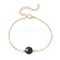 Bracelets à maillons plats et ronds en agate noire naturelle&nbsp;BJEW-JB12083-03