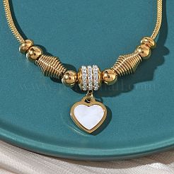 Braccialetti con ciondoli in acciaio inossidabile 201 e conchiglie naturali e strass in argilla polimerica in stile europeo&nbsp;BJEW-G765-03G-02