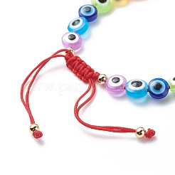 Böser blick harz perle & auge/hamsa hand/flache runde legierung strass geflochtene perlenarmbänder für mädchen frauen&nbsp;BJEW-JB08742
