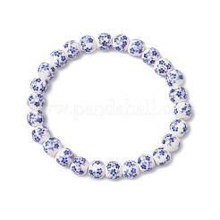 Handgefertigte Stretch-Armbänder aus Porzellan und Keramik mit Blumendruck und runden Perlen für Unisex&nbsp;BJEW-JB12070