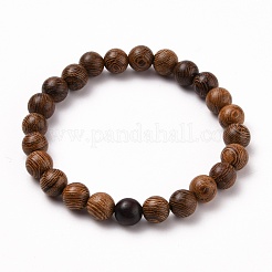 Bracelets extensibles en perles rondes en bois naturel&nbsp;BJEW-JB05660