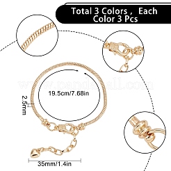 9 pieza de fabricación de pulseras de estilo europeo de latón de 3 estilos&nbsp;MAK-SC0001-14