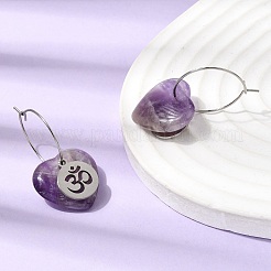 Boucles d'oreilles créoles en améthyste naturelle et acier inoxydable 304 pour femmes&nbsp;EJEW-G475-04P-09