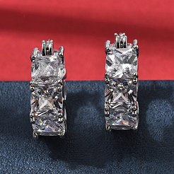 Quadratische Creolen aus Messing mit Mikropavé und klaren Zirkonia&nbsp;EJEW-H108-07P