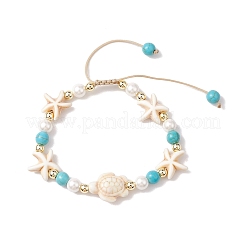 Braccialetti con perline intrecciate con pietre preziose rotonde e conchiglie da 6 mm&nbsp;BJEW-JB10321