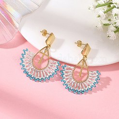Pendientes colgantes de aro de acero inoxidable 304 con cuentas de vidrio&nbsp;EJEW-MZ00824