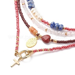 Set di collane con ciondoli in ottone e lega di stile 4 pz 4 croce e vergine maria&nbsp;NJEW-JN04018