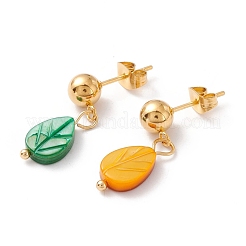 Colgante de hoja de concha sintética collares de doble capa y aretes colgantes&nbsp;SJEW-F217-04G
