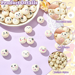 100 pièce de perles européennes en bois imprimé&nbsp;WOOD-CJ0002-78