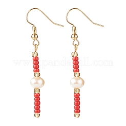 Orecchini pendenti con semi di vetro e imitazione di perle&nbsp;EJEW-JE04968