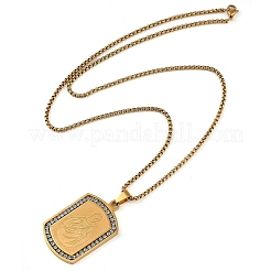 Collane con ciondolo rettangolare a forma di Vergine Maria in acciaio inossidabile 201 micro pavé di zirconi cubici trasparenti&nbsp;LS-NJEW-D089-07G