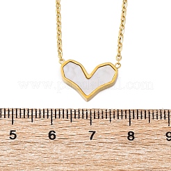 Collar con colgante de corazón de concha blanca natural pavé de acero inoxidable 304 para mujer&nbsp;NJEW-U032-09G-01