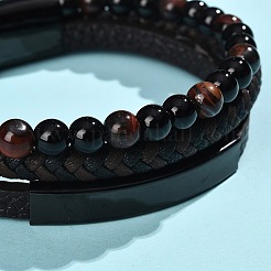 Armbänder aus natürlichen Tigeraugen und runden Glasperlen&nbsp;BJEW-G732-02B
