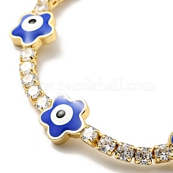 Fleur avec bracelet à maillons en émail mauvais œil avec chaînes de tennis en zircone cubique transparente&nbsp;BJEW-G650-03G