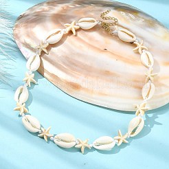 Collana di perline di stelle marine in conchiglia naturale e turchese sintetico con fermagli in acciaio inossidabile 304&nbsp;X-NJEW-TA00107-02