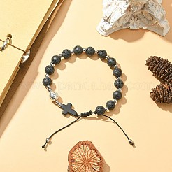 3 braccialetto con perline intrecciate rotonde e incrociate con pietre preziose in stile 3 pezzi&nbsp;BJEW-TA00321