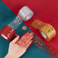 3 Rolle 3 Farben Glitzer-Pailletten-Deko-Netzbänder&nbsp;ORIB-GF0001-05