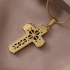 Collar con colgante de cruz de Jesús hueca de acero inoxidable quirúrgico 316 vintage con vidrio transparente para mujeres y hombres.&nbsp;LS-ES5776