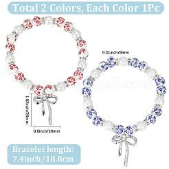 Bracelet extensible en porcelaine imprimée bicolore et perles de verre pour femme (2 pièce).&nbsp;BJEW-PA0001-11