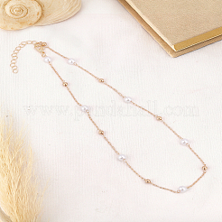 Collier à maillons en perles rondes imitation acier inoxydable et plastique ABS 1 pièce&nbsp;NJEW-LP0007-30