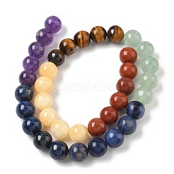 Chakra natürlicher roter Jaspis & gelbe Jade & grüner Aventurin & Tigerauge & Sodalith & Amethyst Perlenstränge&nbsp;X-G-NH0002-E02-10mm