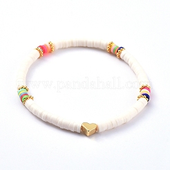 Bracelets extensibles faits main en pâte polymère heishi&nbsp;BJEW-JB05077