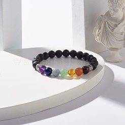 Stretch-Armband mit runden Perlen aus natürlichem Lavagestein und gemischten Steinen&nbsp;BJEW-JB07469-01