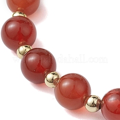 Bracelets extensibles en cornaline naturelle ronde de 8 mm et perles rondes en laiton de 10 mm pour femmes&nbsp;BJEW-JB10557