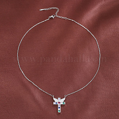 Collana con ciondolo a croce in ottone con pavé di zirconi colorati e ali d'angelo&nbsp;WGF2102-02