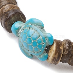 Stretcharmband aus natürlicher Kokosnussscheibe und synthetischen türkisfarbenen Schildkrötenperlen&nbsp;BJEW-JB09699-05