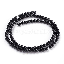 Brins de perles rondes en pierre d'onyx noir naturel teinté et chauffé&nbsp;X-G-S119-4mm