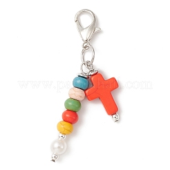 Décoration pendentif croix & ronde turquoise synthétique&nbsp;HJEW-JM01174