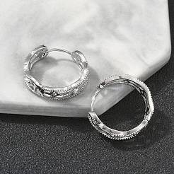 Boucles d'oreilles créoles rectangulaires en laiton et oxyde de zirconium transparent&nbsp;EJEW-D320-06P