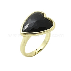 Bagues en laiton avec obsidienne naturelle en forme de cœur&nbsp;RJEW-D304-01G-G