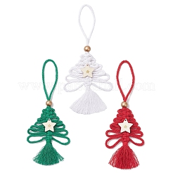 3 ciondolo decorativo in cotone a forma di albero di Natale&nbsp;HJEW-JM03830