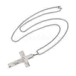 Religione 201 ciondolo croce di Gesù in acciaio inossidabile collane a catena a maglia fine in acciaio inossidabile 304&nbsp;SA-H003-05P