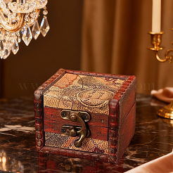Quadratische Aufbewahrungsboxen für Schmucksets aus Holz im Retro-Stil mit Verschlüssen&nbsp;CON-CL0001-13B