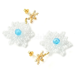 Pendientes colgantes trenzados con semillas de vidrio y copos de nieve navideños&nbsp;EJEW-MZ00233-05