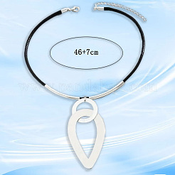 Colliers avec pendentif en forme de larme et d'anneau en fer et cordon ciré noir&nbsp;FS-WG8613B-02