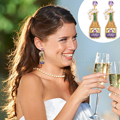 1 Paar glitzernde Ohrstecker aus Zinklegierung mit Karnevalsmotiv in Form einer Champagner-Weinflasche&nbsp;EJEW-UN0002-75