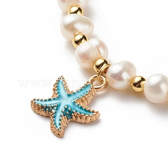 Braccialetto con ciondoli a forma di stella marina smaltata in lega e conchiglia naturale&nbsp;BJEW-JB08636