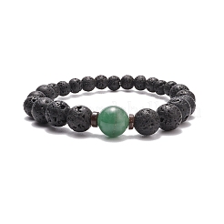 Stretch-Armband aus natürlichem Lavagestein und Kokosnuss mit Edelsteinperlen&nbsp;BJEW-JB08220