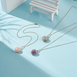 Colliers pendentif coeur en pierre mélangée naturelle enveloppé de fil de cuivre&nbsp;NJEW-JN03971
