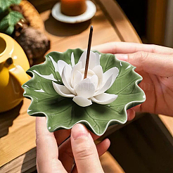Quemadores de incienso de porcelana con forma de hoja de loto y flor de loto&nbsp;DJEW-CN0001-38A