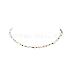 Collane con perline di riso in agata naturale rotonda sfaccettata tinta da 3 mm e perle d'acqua dolce coltivate naturali&nbsp;NJEW-JN05691